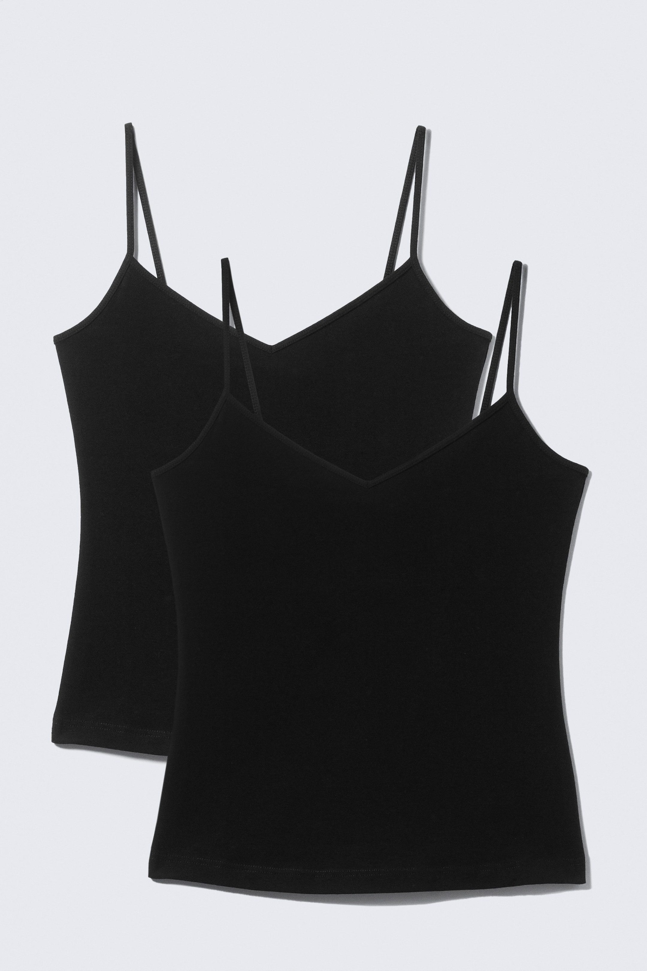 Black - 2-pack Slim V-neck Cotton Singlet