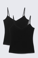 Black - 2-pack Slim V-neck Cotton Singlet - 0