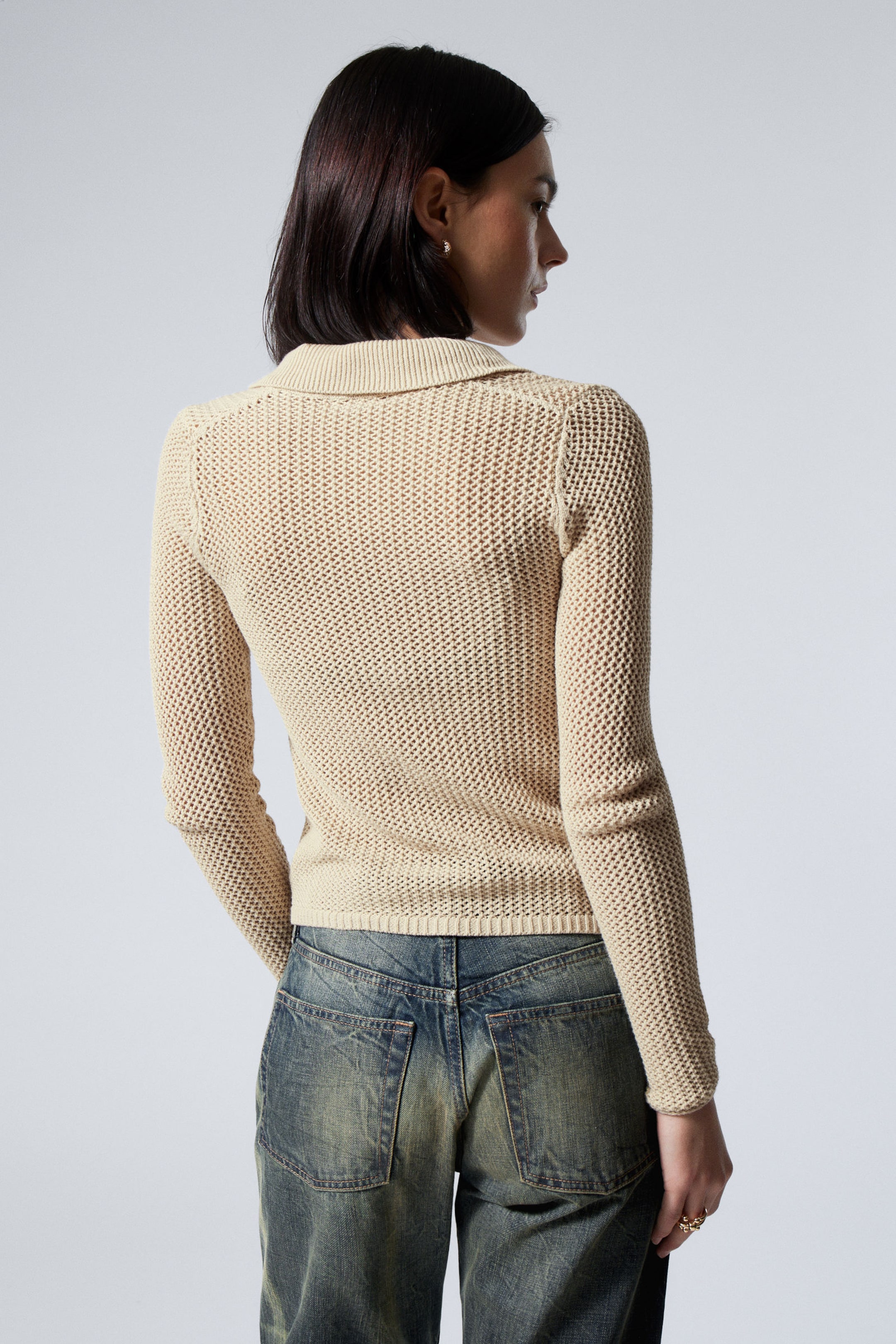 Light Beige - Knitted Cotton Zip Cardigan - 3