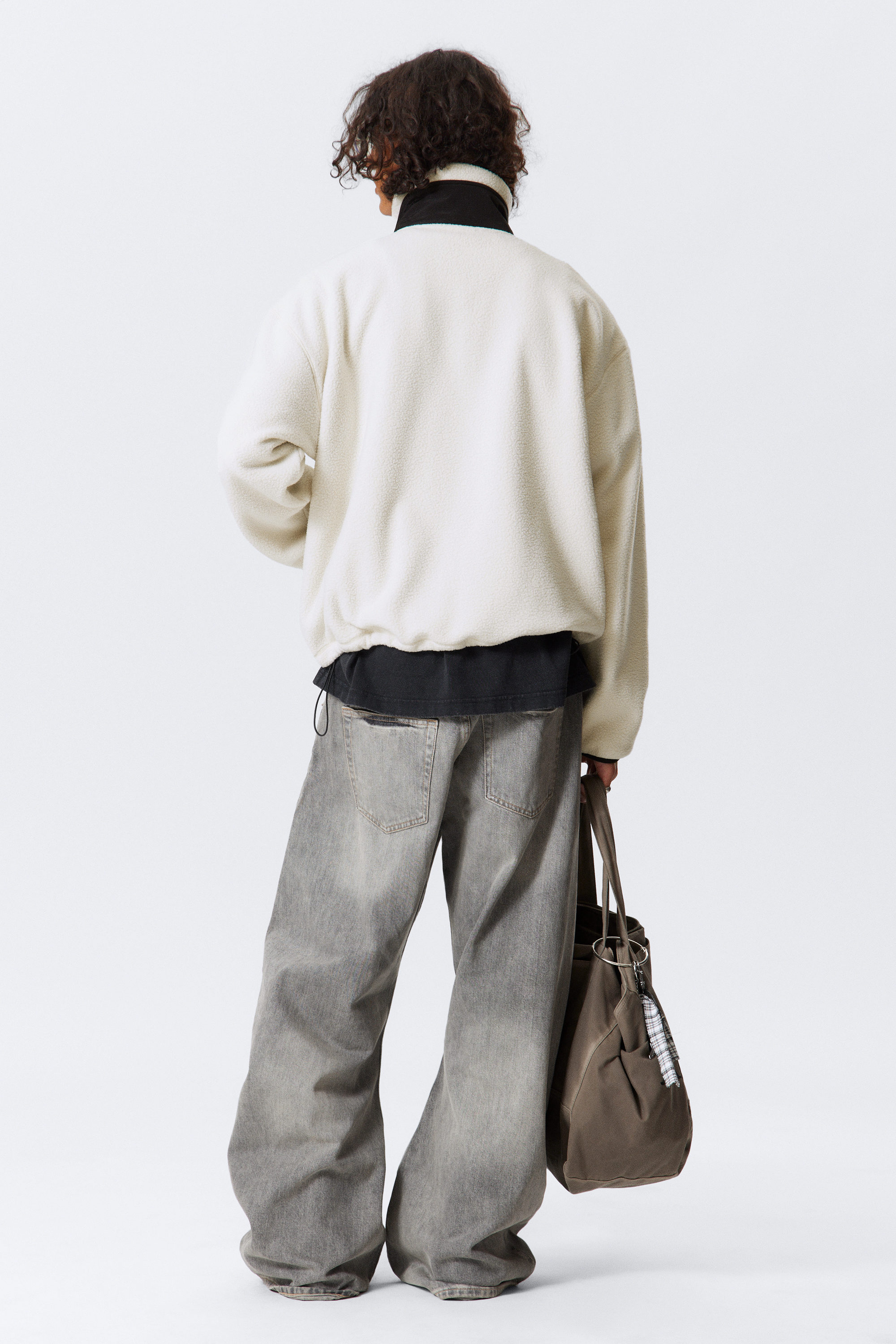 Vit - Ledig fleecejacka med dragkedja - 2