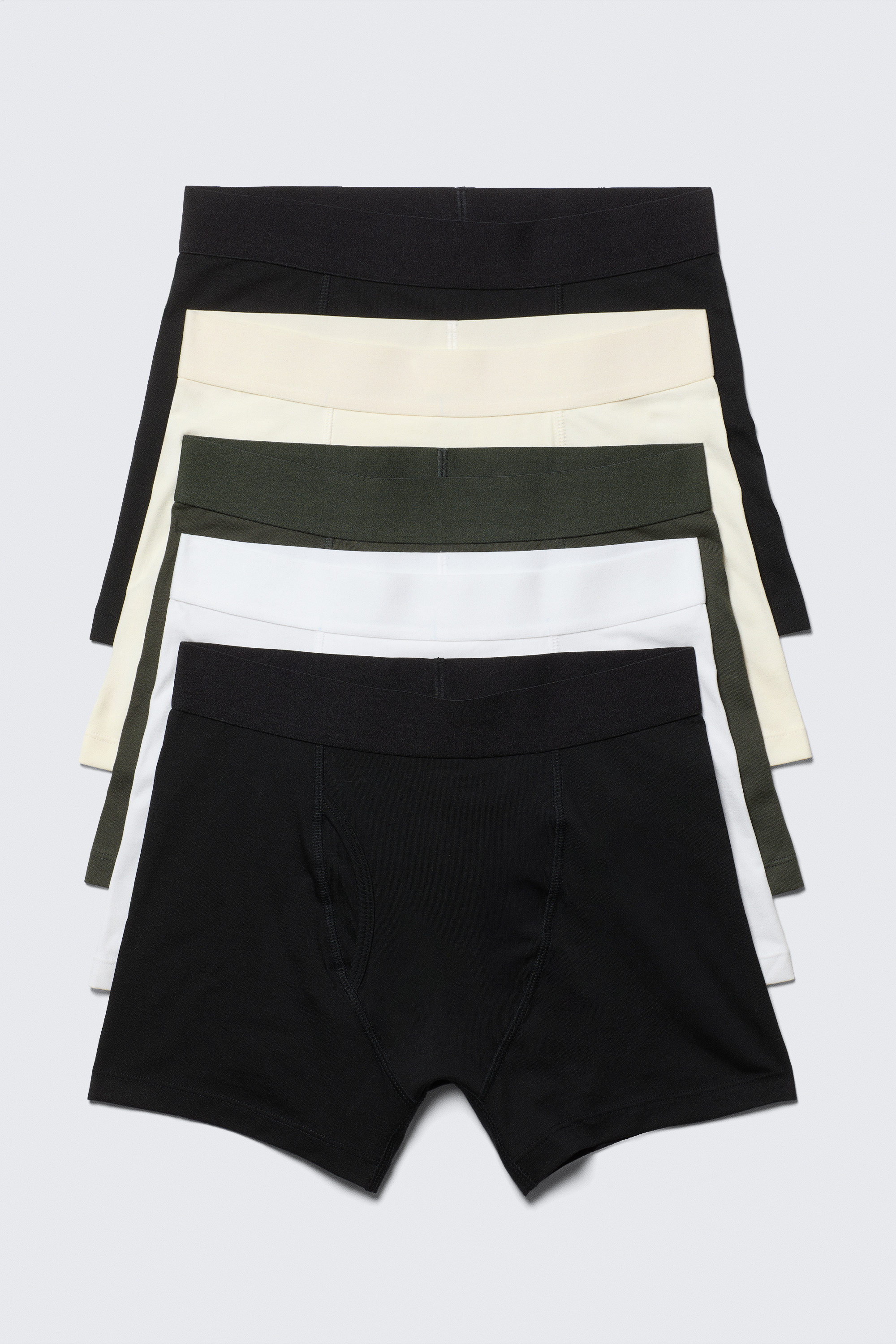 Schwarz/Beige/Grün/Weiß - Boxershorts 5er-Pack