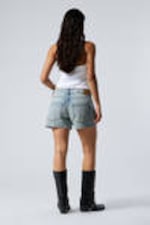 Port Blue - Light Blue - Duchess Low Rise Distressed Mini Denim Shorts - 2