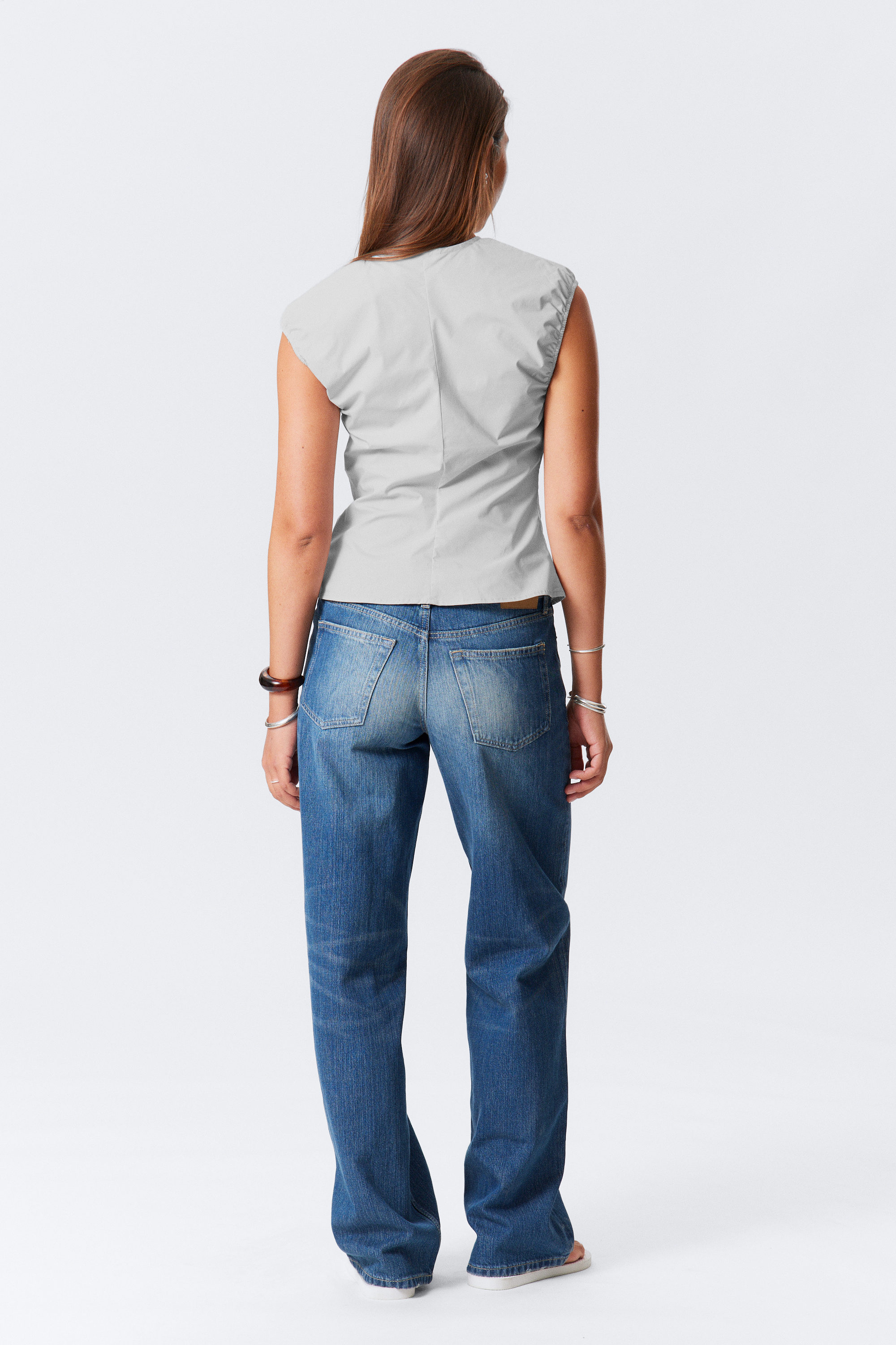 Light Grey - Sleeveless V-neck Cotton Top - 2