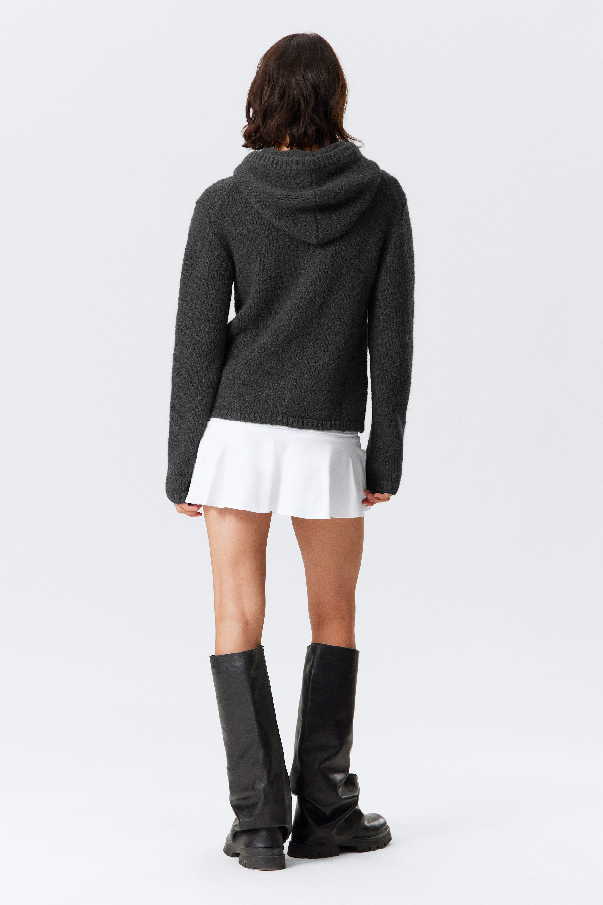 Dark Grey - Boxy Knitted Zip Hoodie - 2