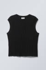 Black - Jacquard Knitted Tank Top - 0
