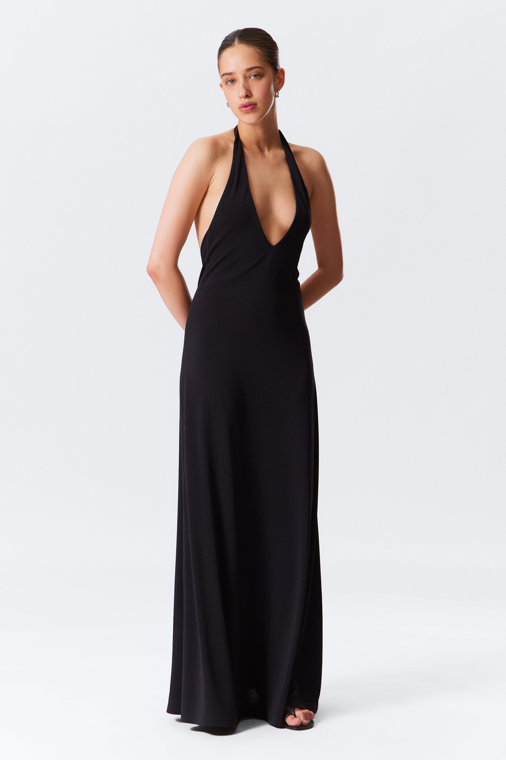 Black - Sleeveless Halterneck Maxi Dress - 1