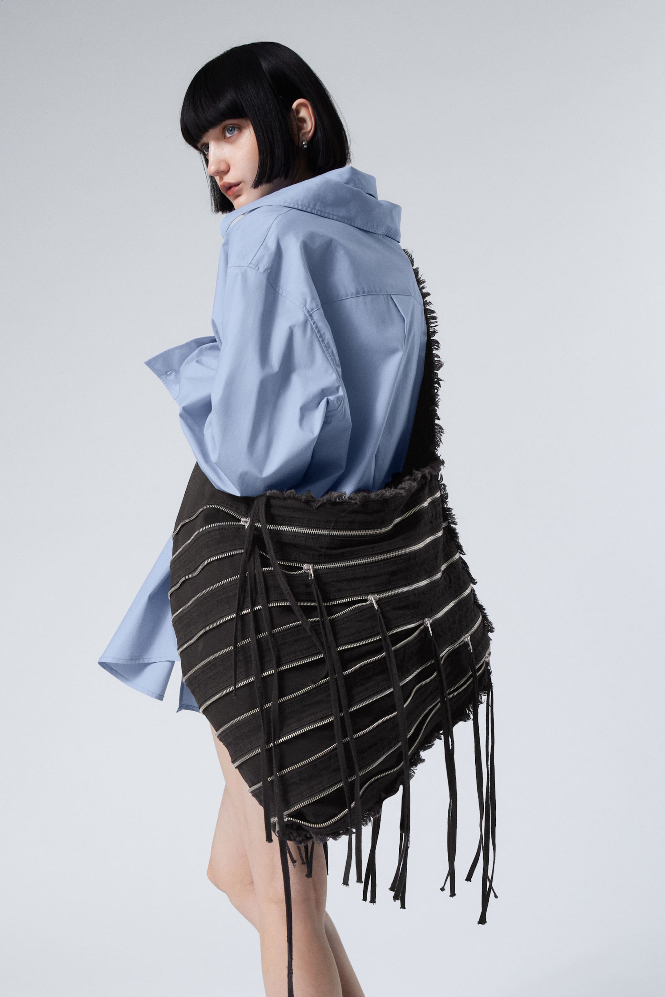 Black - Washed Denim Multi Zip Bag - 1