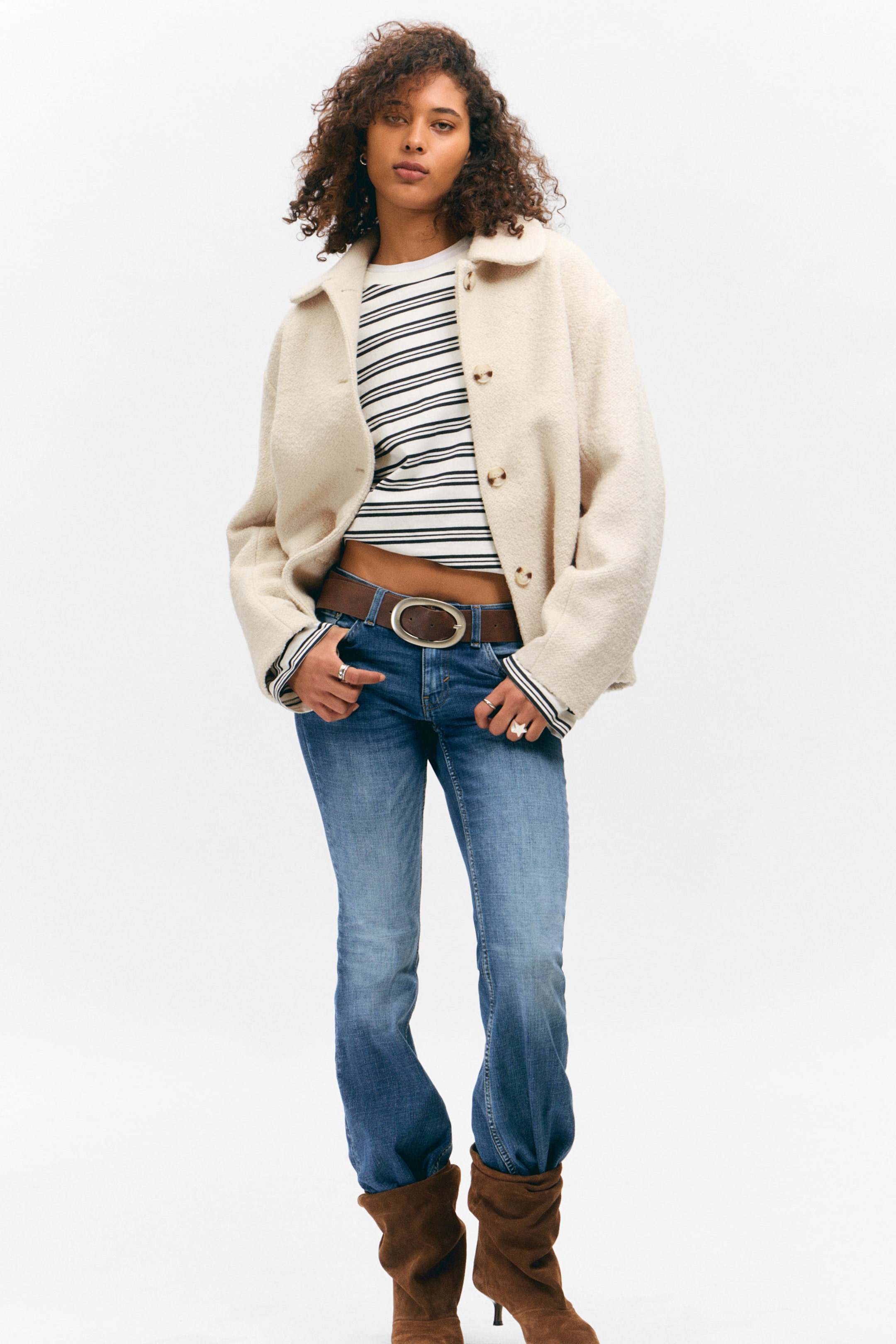 Staubiges Cremeweiß - Kastige Wollmischjacke mit Knöpfen - 1