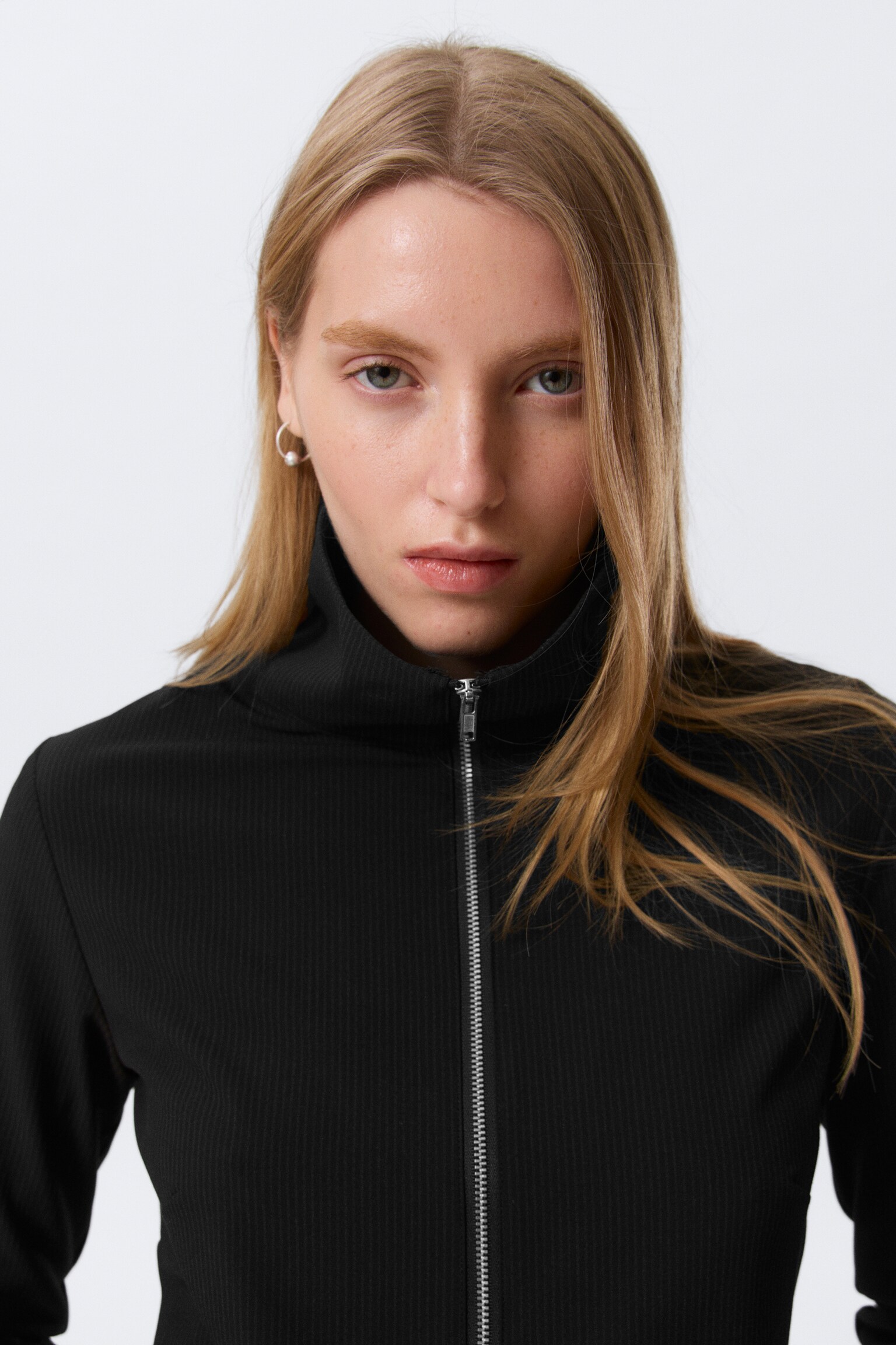 Slim Long-Sleeved Zip Shirt - Randig svart - 4