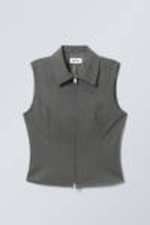 Dark Grey Pinstripe - Slim Zip Vest Top - 0