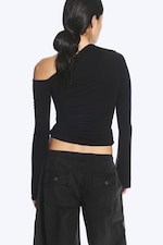 Schwarz - Asymmetrisches Drape-Top aus Lyocell - 2