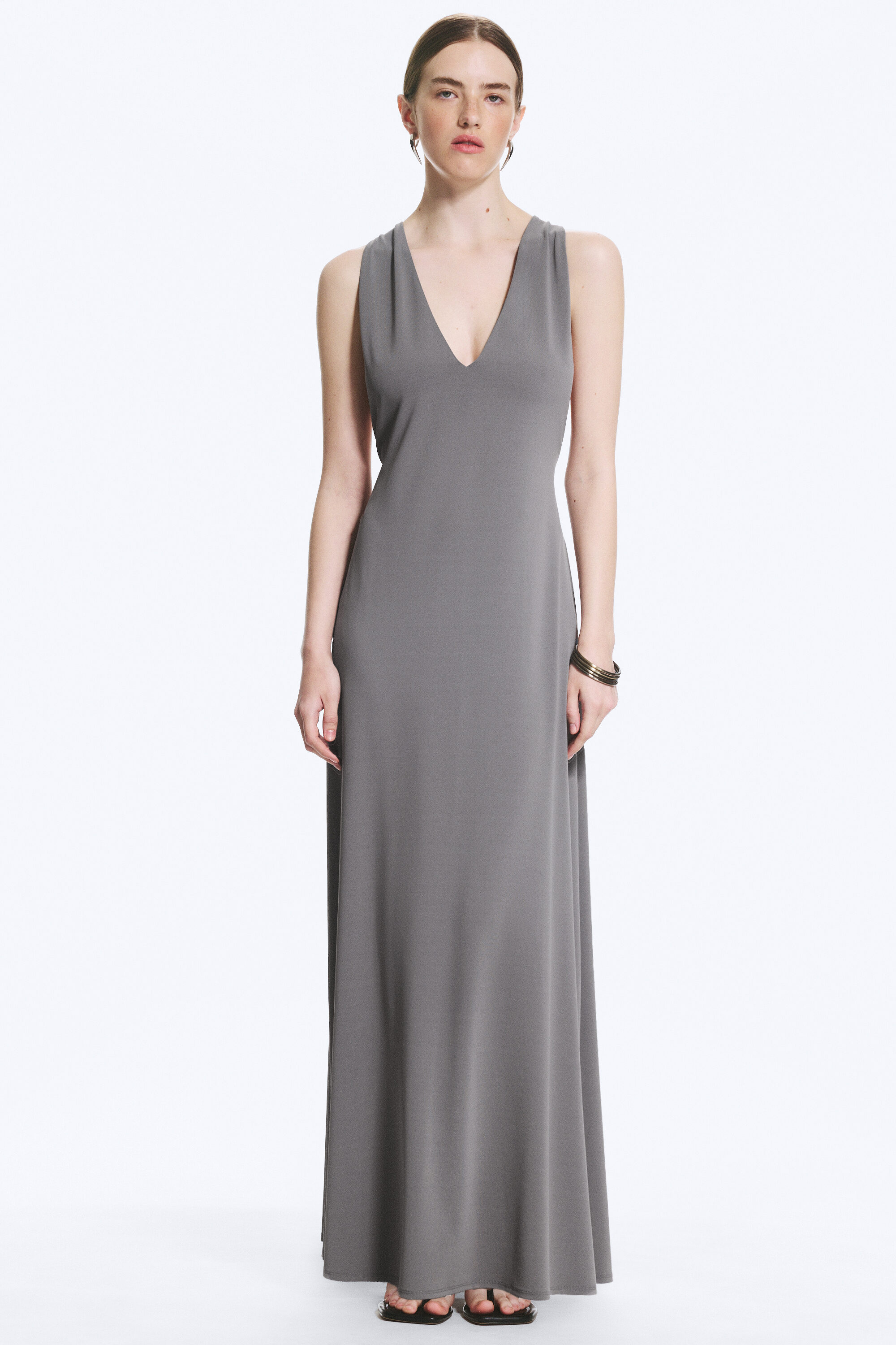 pleated sleeveless maxi dress - Grey Melange | Weekday WW