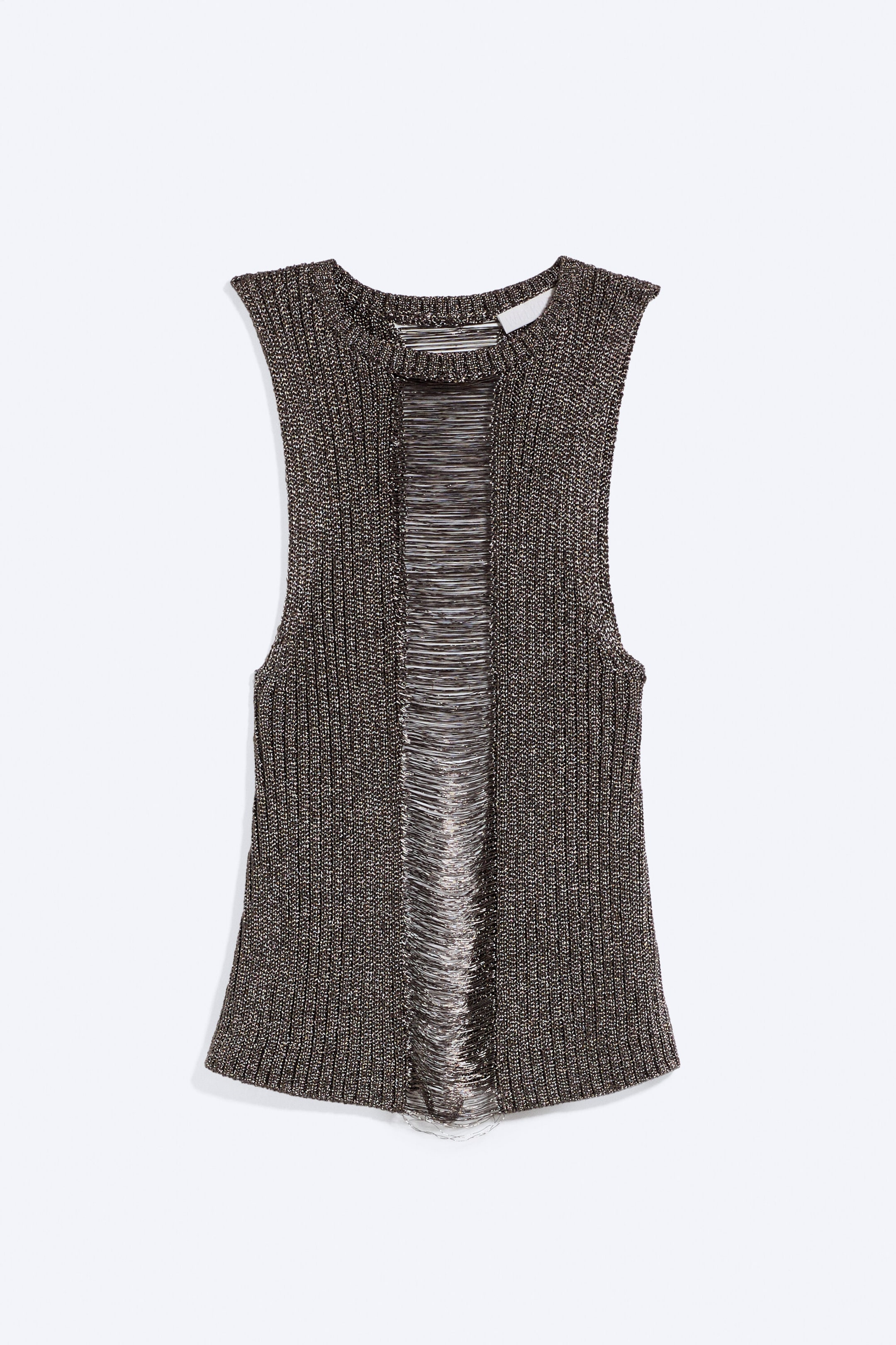 Dunkles Silber - Ärmelloses Metallic-Stricktop - 1