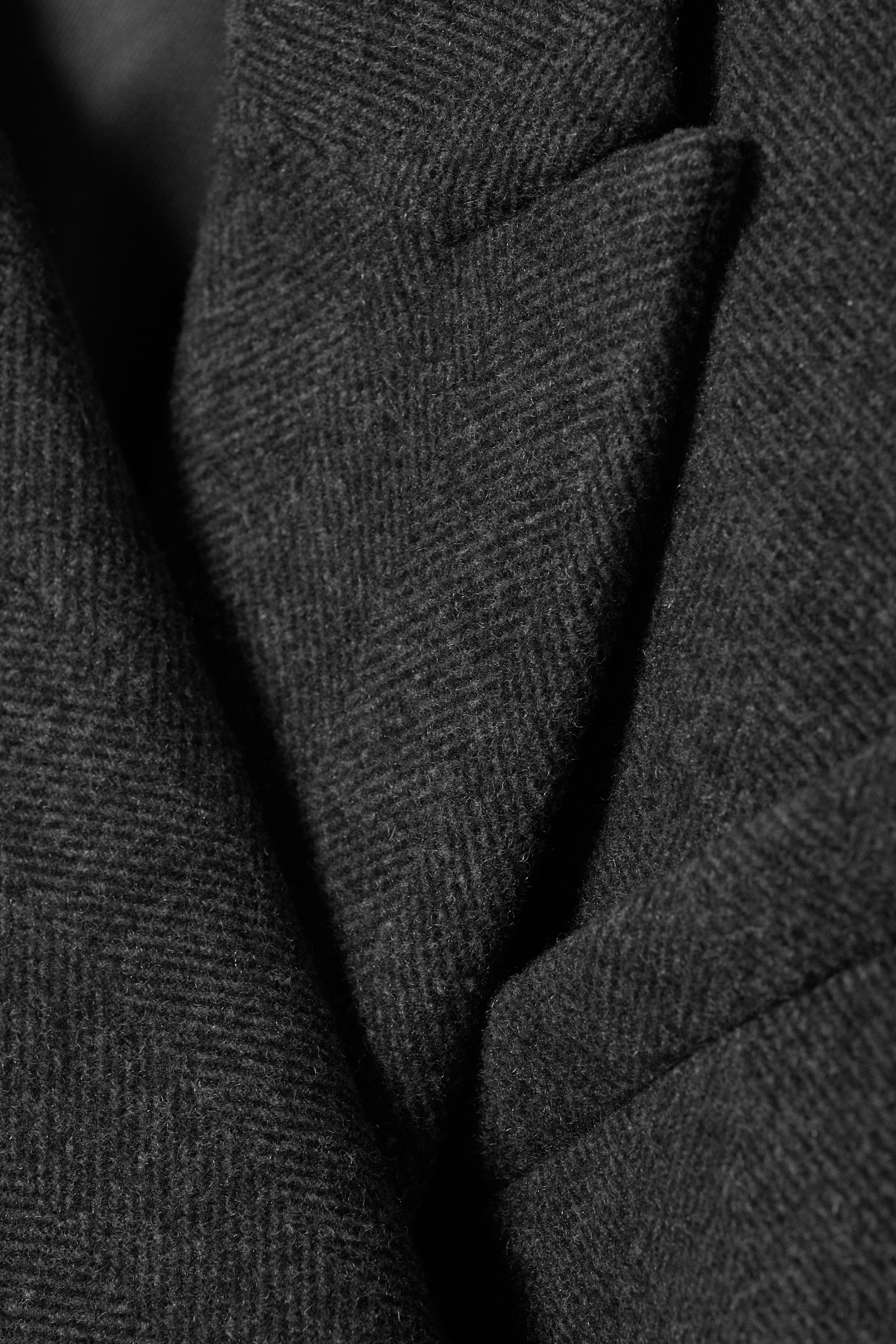 Blazer Oversized de Mistura de Lã com Dupla Abotoadura - Cinzento Escuro - Espinha de Peixe - 6