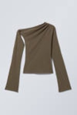 Dark Mole - Asymmetric Draped Long-Sleeved Top - 4