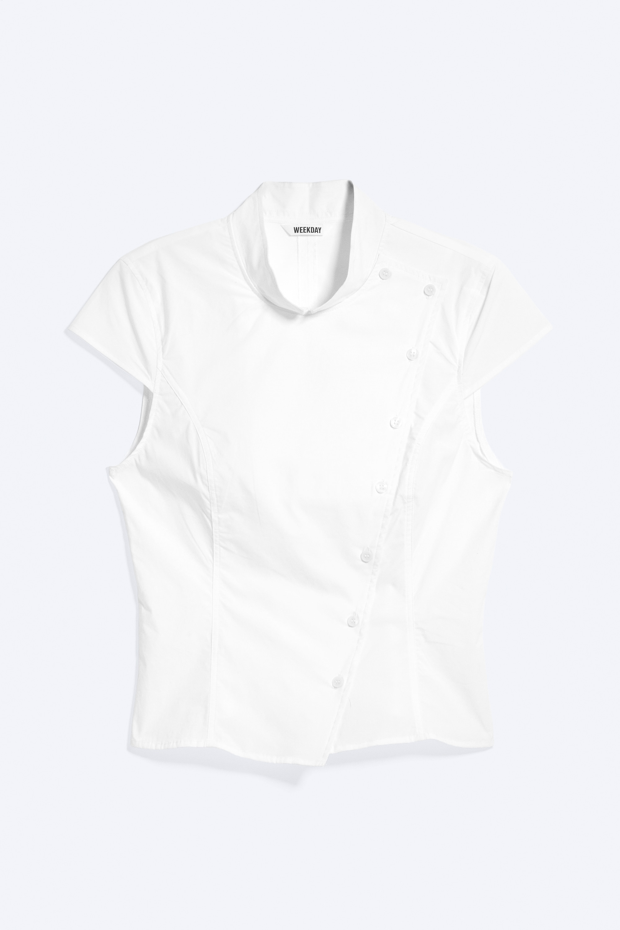 Asymmetric buttoned top - White/Dark Khaki Green/Striped Black