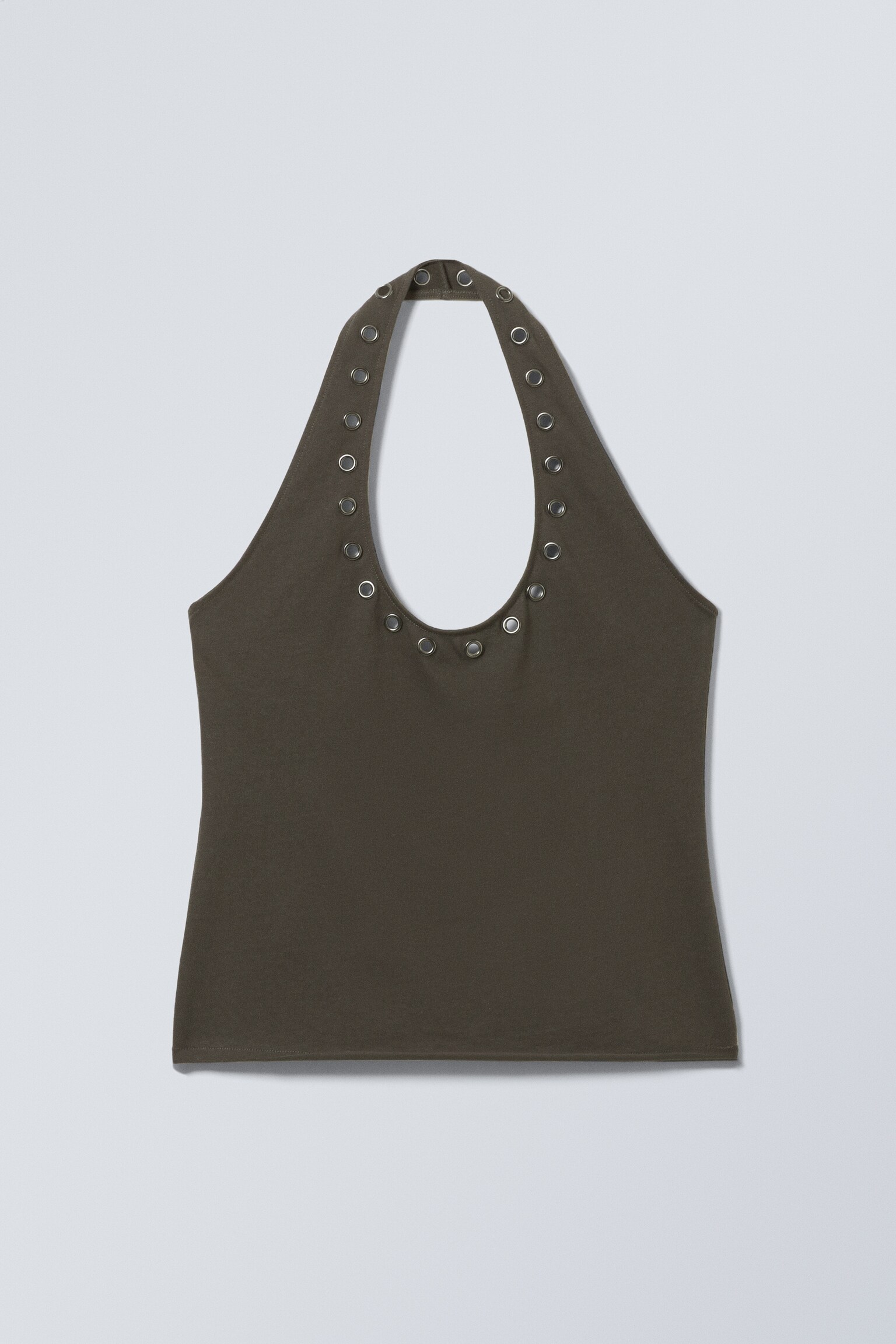 Slim Halter Eyelet Top - Dark Grey/White