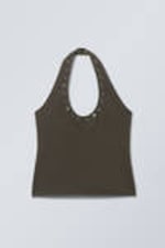 Dark Grey - Slim Halter Eyelet Top - 3