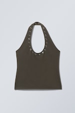 Dunkelgrau - Schmales Neckholder-Top mit Ösen - 0