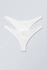 White - 2-pack Pointelle Cotton Thongs - 0