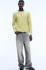 Dusty Lime - Shrunken Long-Sleeved Cotton T-shirt - 1