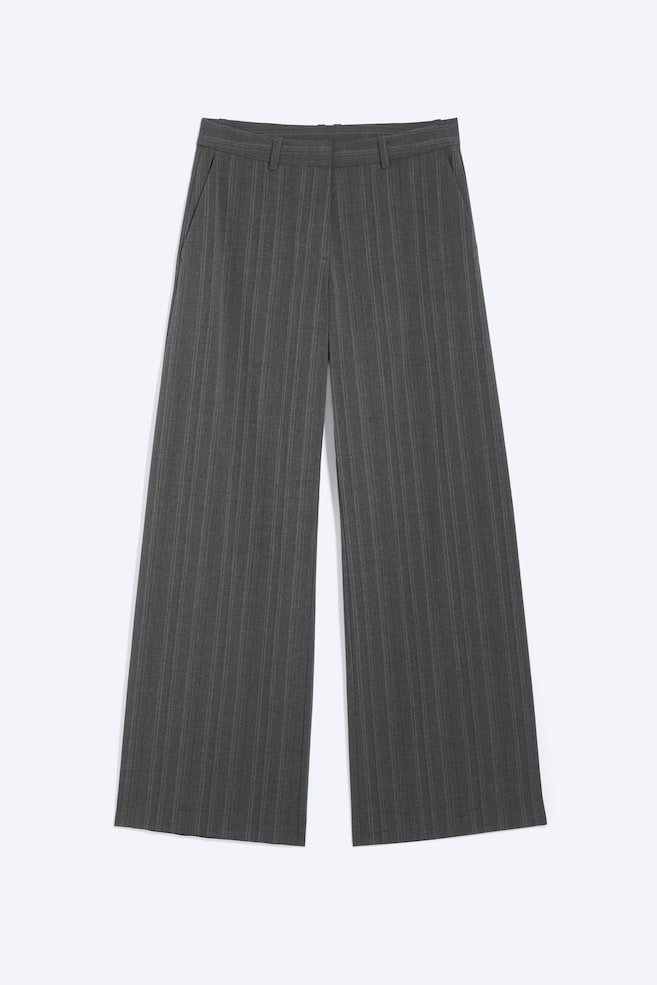 Low-Waisted Loose Fit Suit Trousers - Striped Grey Melange/Black/Dark Brown - 1