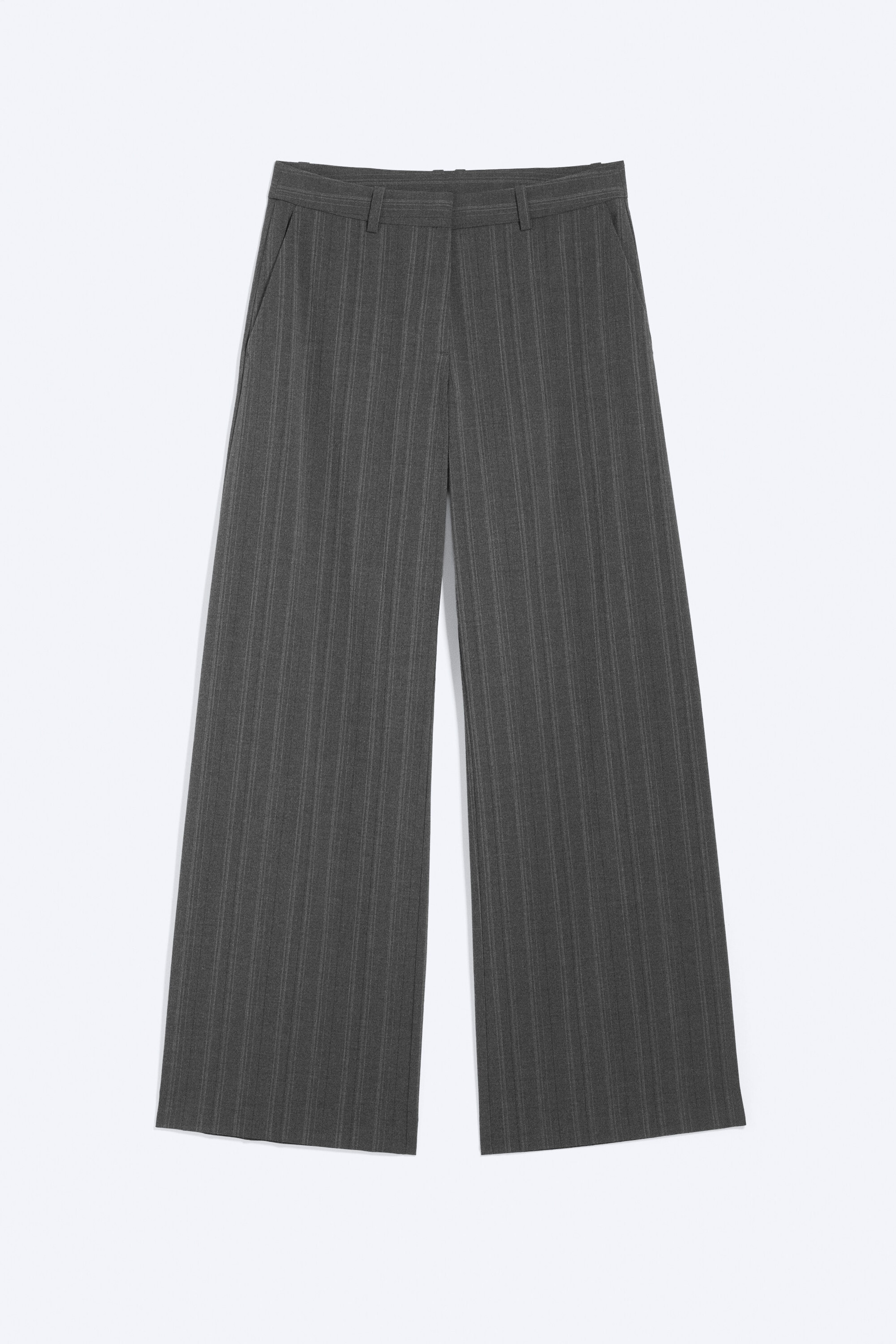 Grau meliert mit Streifen - Locker geschnittene Anzughose mit niedriger Taille - 4