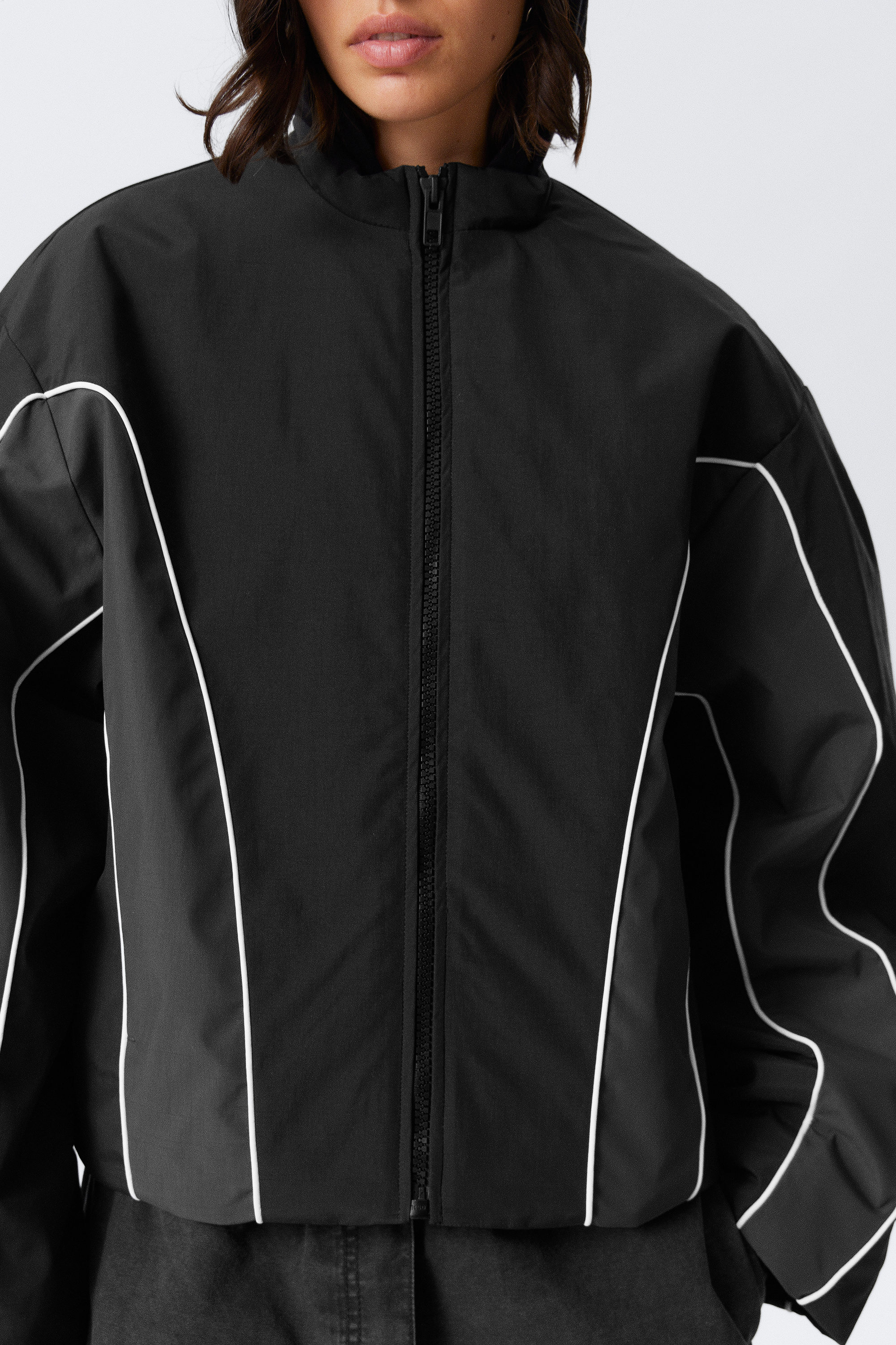 Black - Colour Block - Sporty Padded Colour-block Jacket - 2