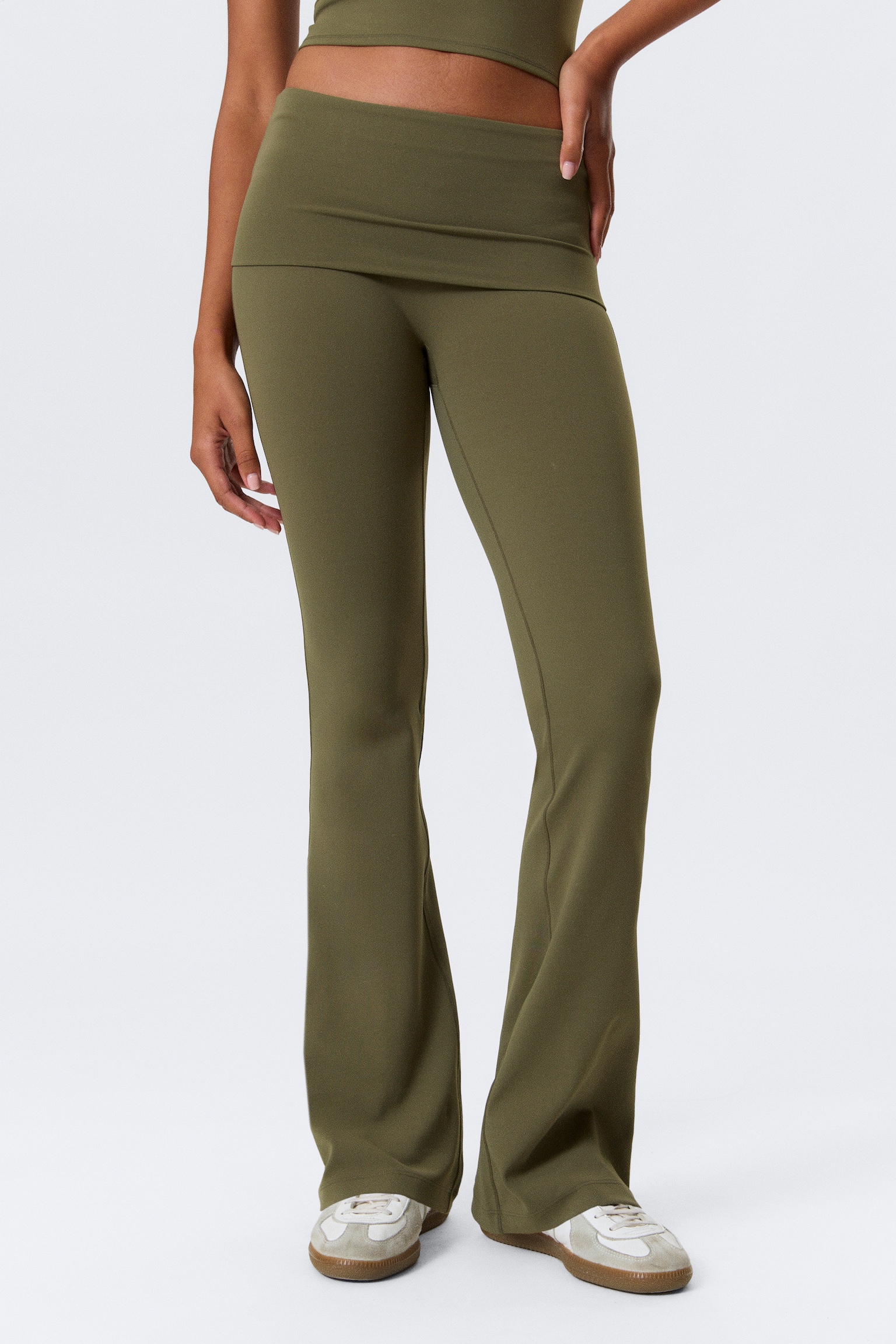 Yoga-Leggings mit umgeschlagener Taille - Dunkles Khakigrün/Schwarz/Weiß/Dunkelbraun - 3