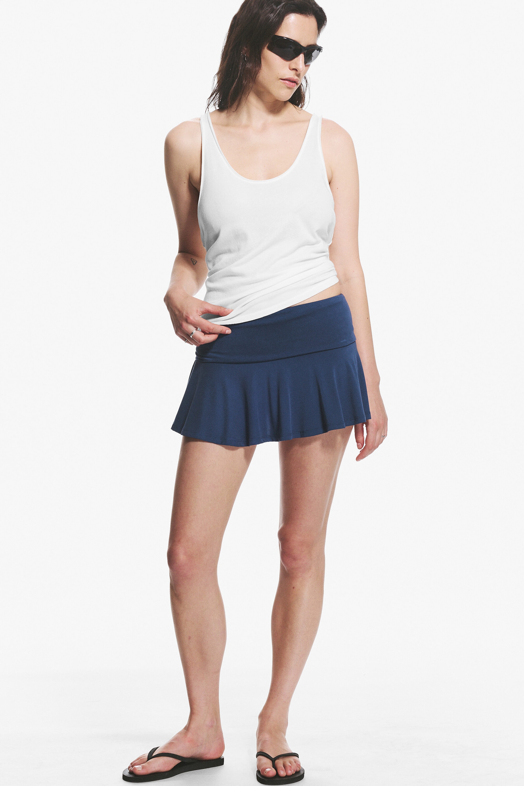 Dark Blue - Flared Mid-Rise Mini Skirt - 1