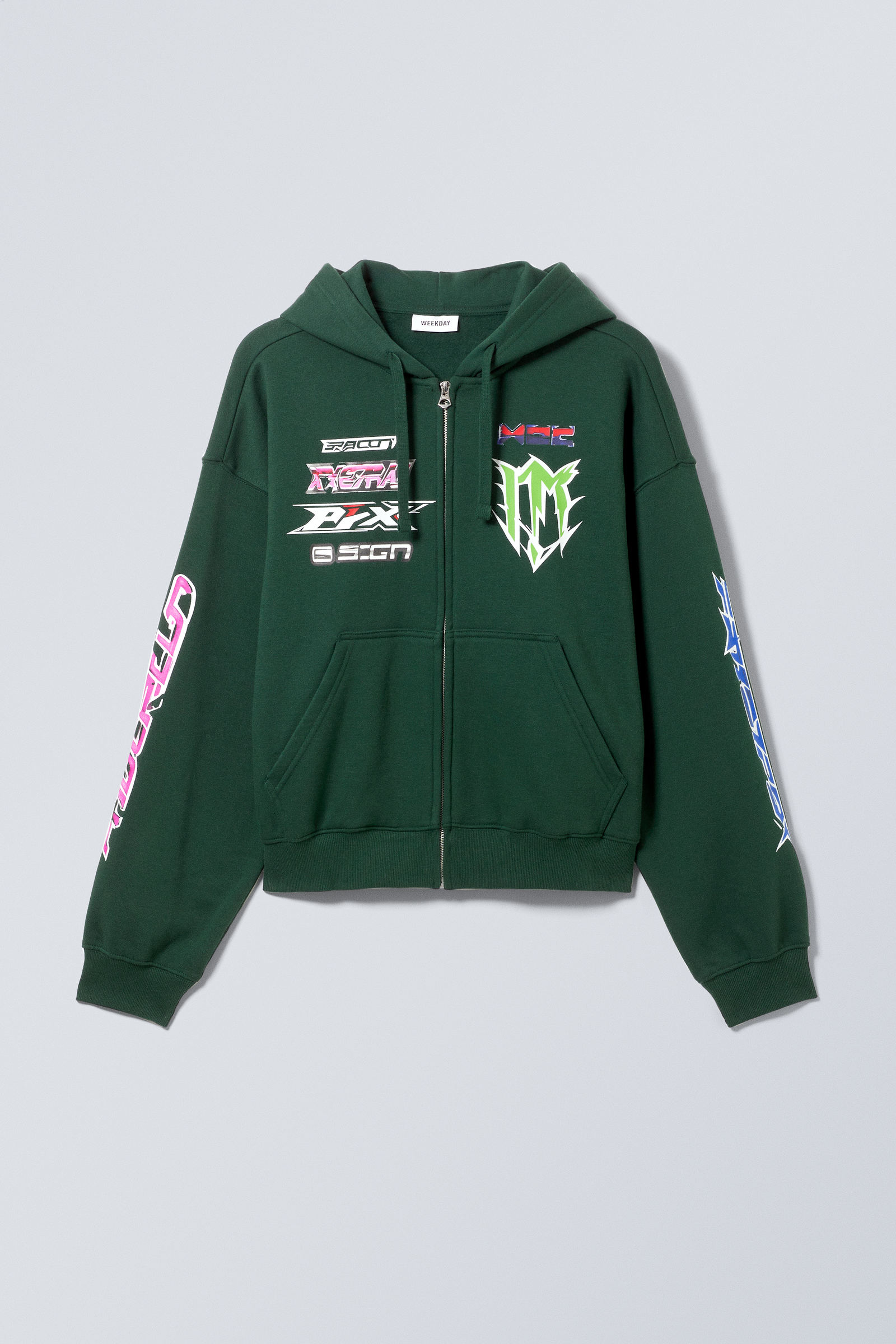 boxy graphic zip hoodie - Multi-printed Dark Green | Weekday GB