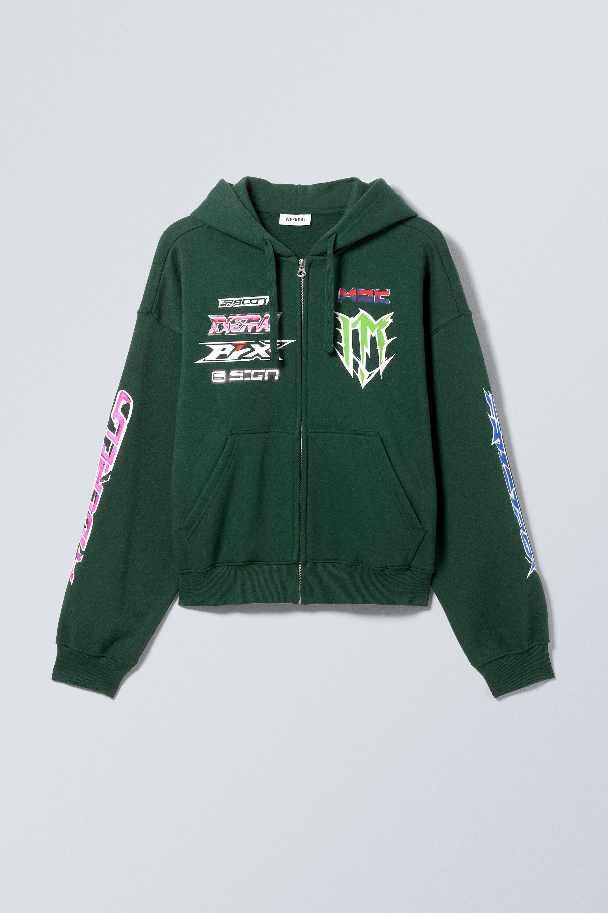 boxy graphic zip hoodie - Multi-printed Dark Green | Weekday EU