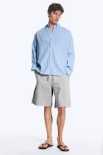 Striped Light Blue - Loose Structured Buttoned Shirt - 1