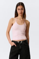 Hellrosa - Schmal geschnittenes Neckholder-Top aus Baumwolle - 0