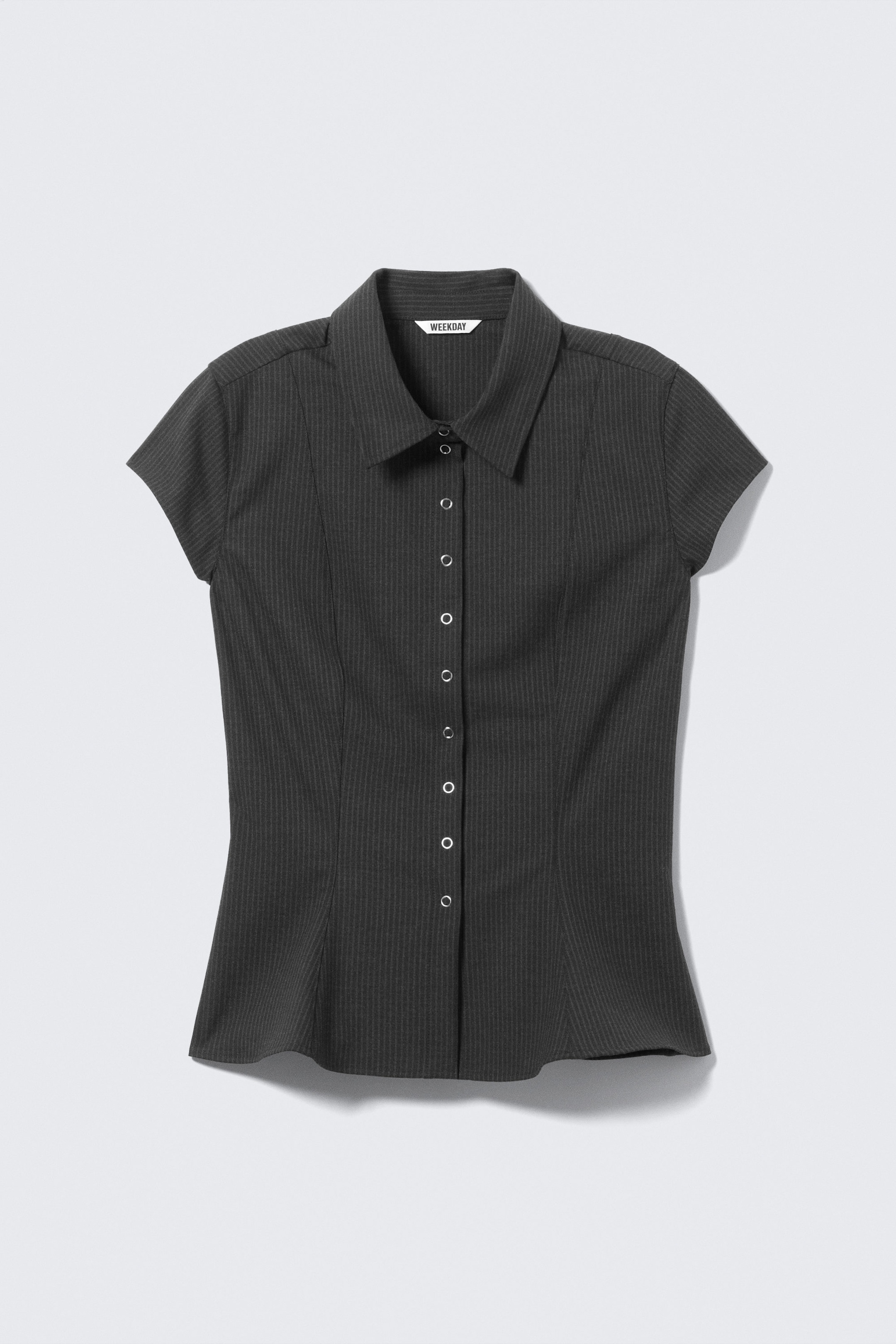 Dark Grey - Pinstriped - Slim Fit Short-Sleeved Crepe Shirt - 4
