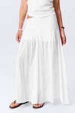 White - Pleated Mid Rise Maxi Skirt - 1