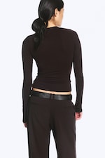Dark Brown - Slim Long-Sleeved Buttoned Cardigan - 2