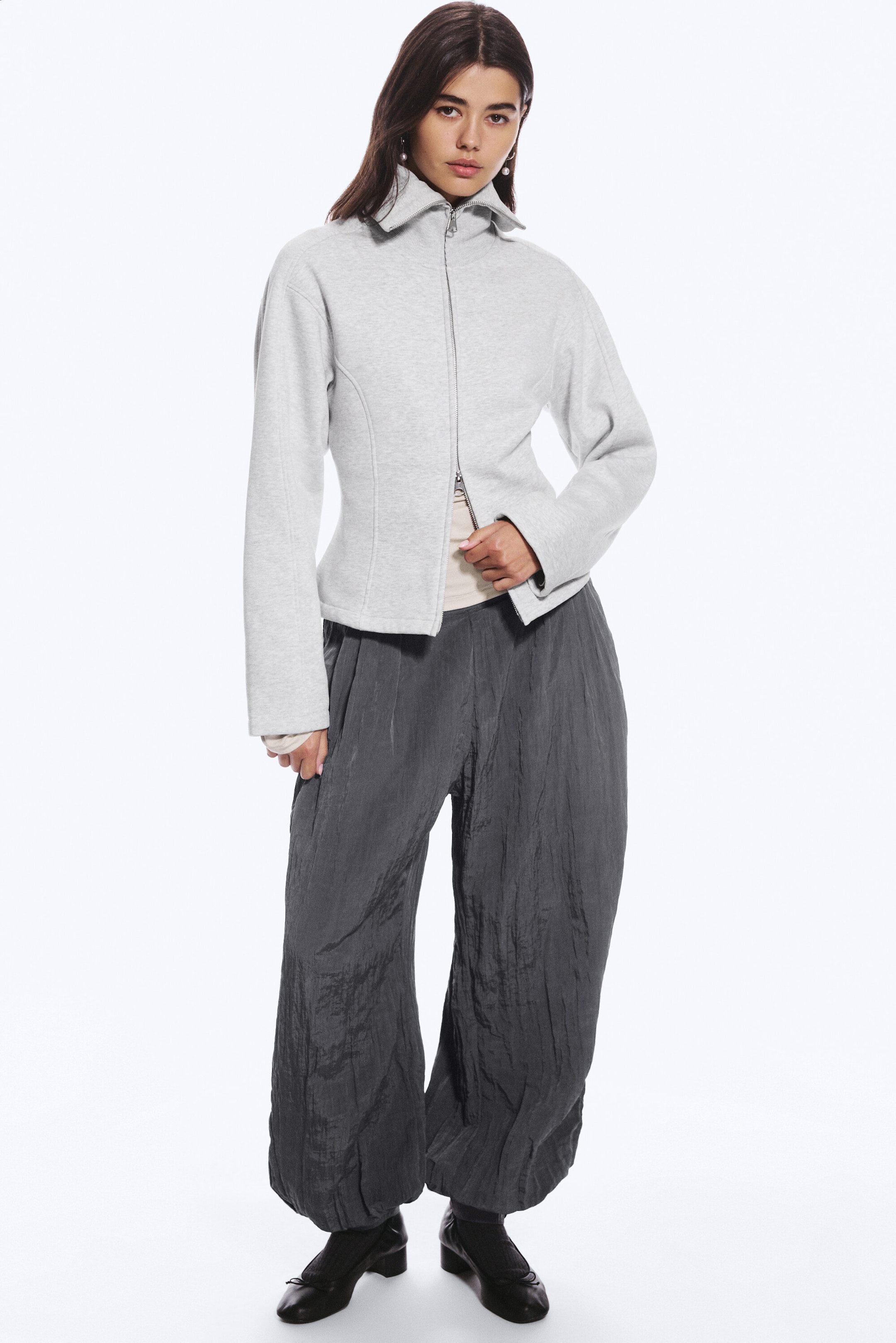 Grey Melange - Fitted Zip Sweatshirt