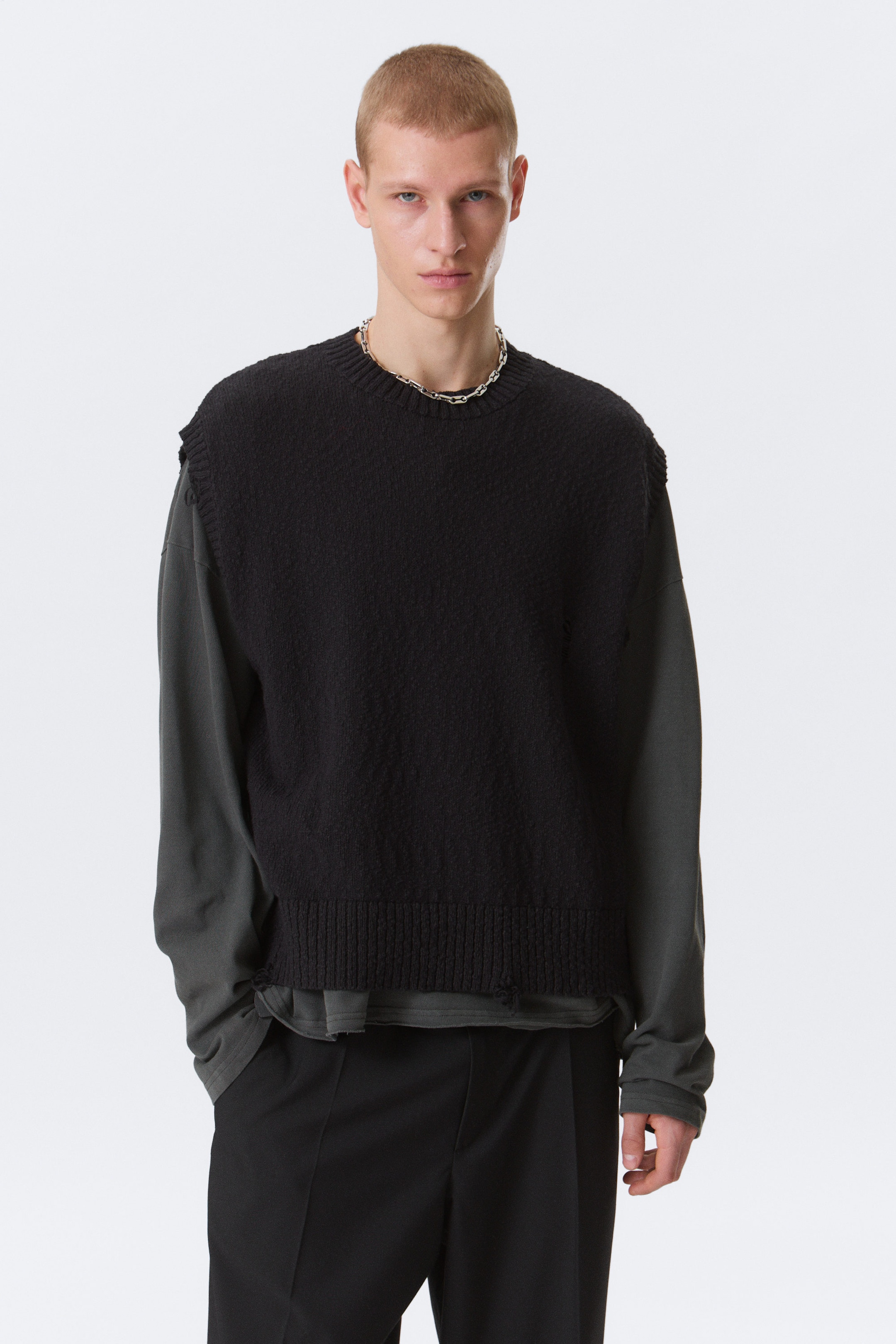 Black - Relaxed Distressed Knitted Vest - 0