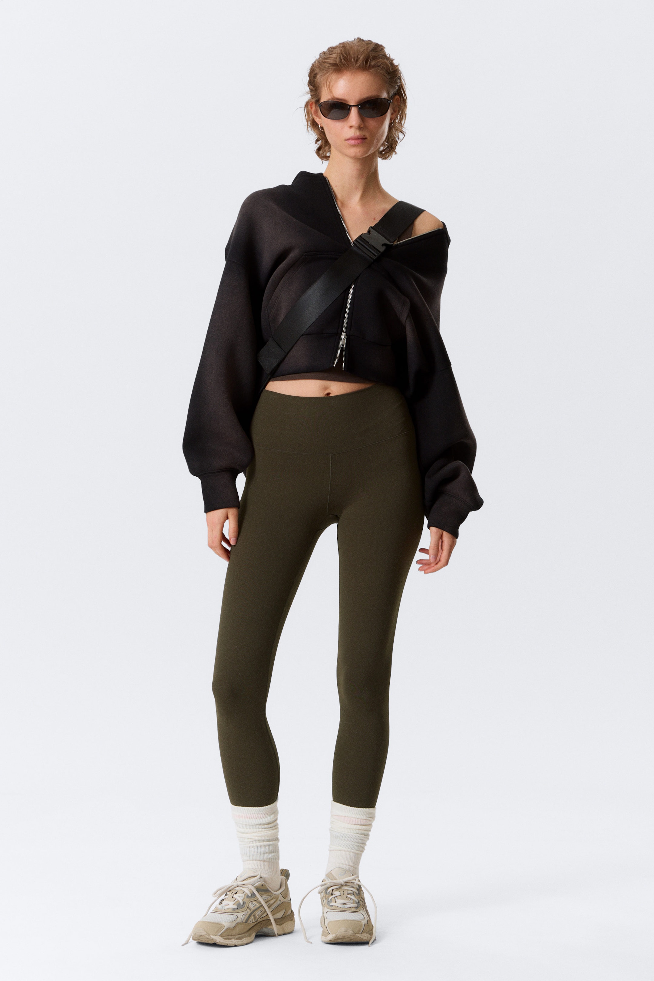 Dark Brown - High Waisted Sports Tights - 1