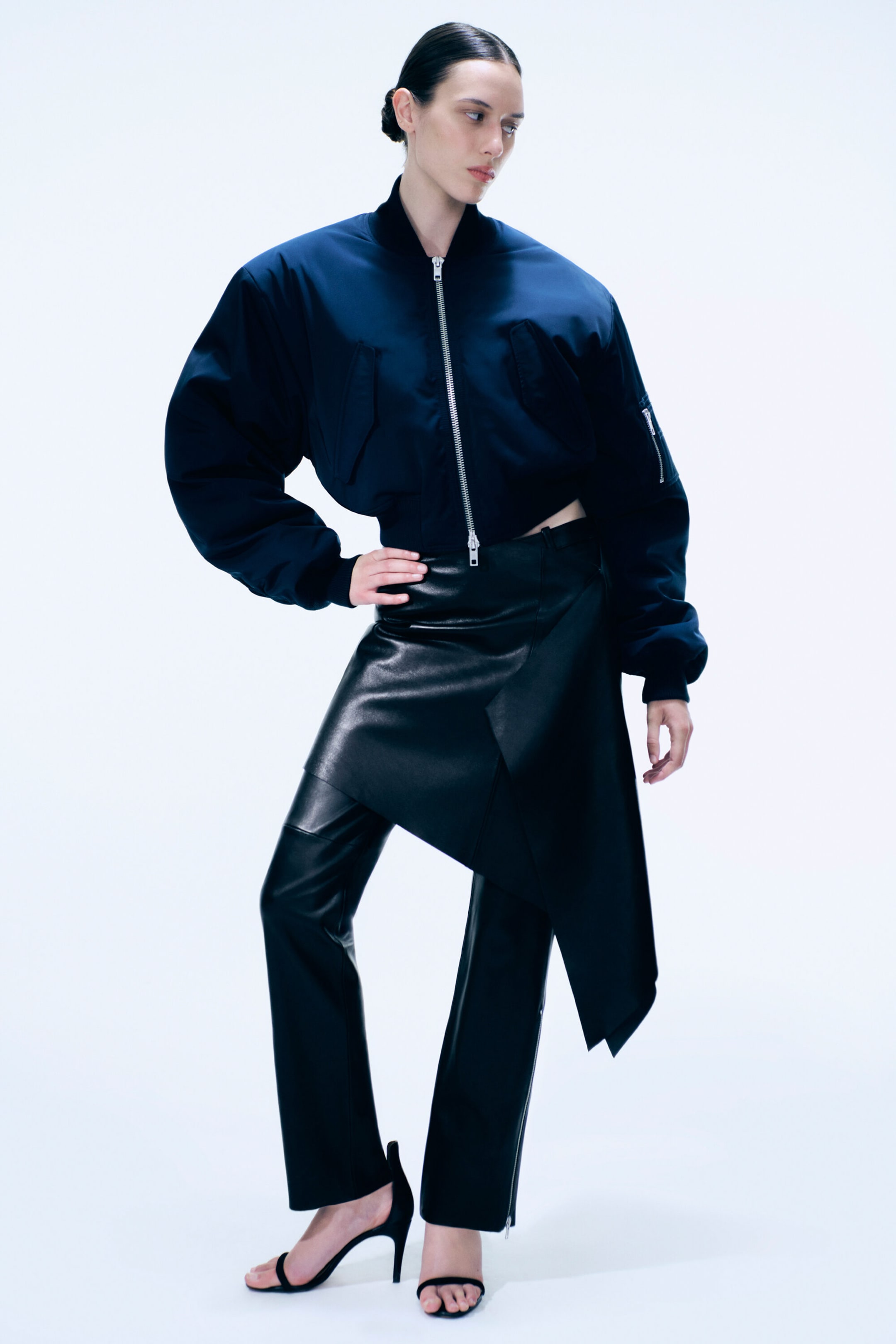 Navy Blue - Cropped Bomber Jacket - 1