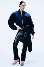 Navy Blue - Cropped Bomber Jacket - 0