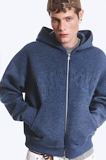 Mörkblå - Embossed - Simon scuba zip-hoodie med tryck - 0