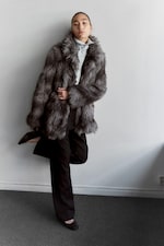 Dark Grey - Relaxed faux fur jacket - 0