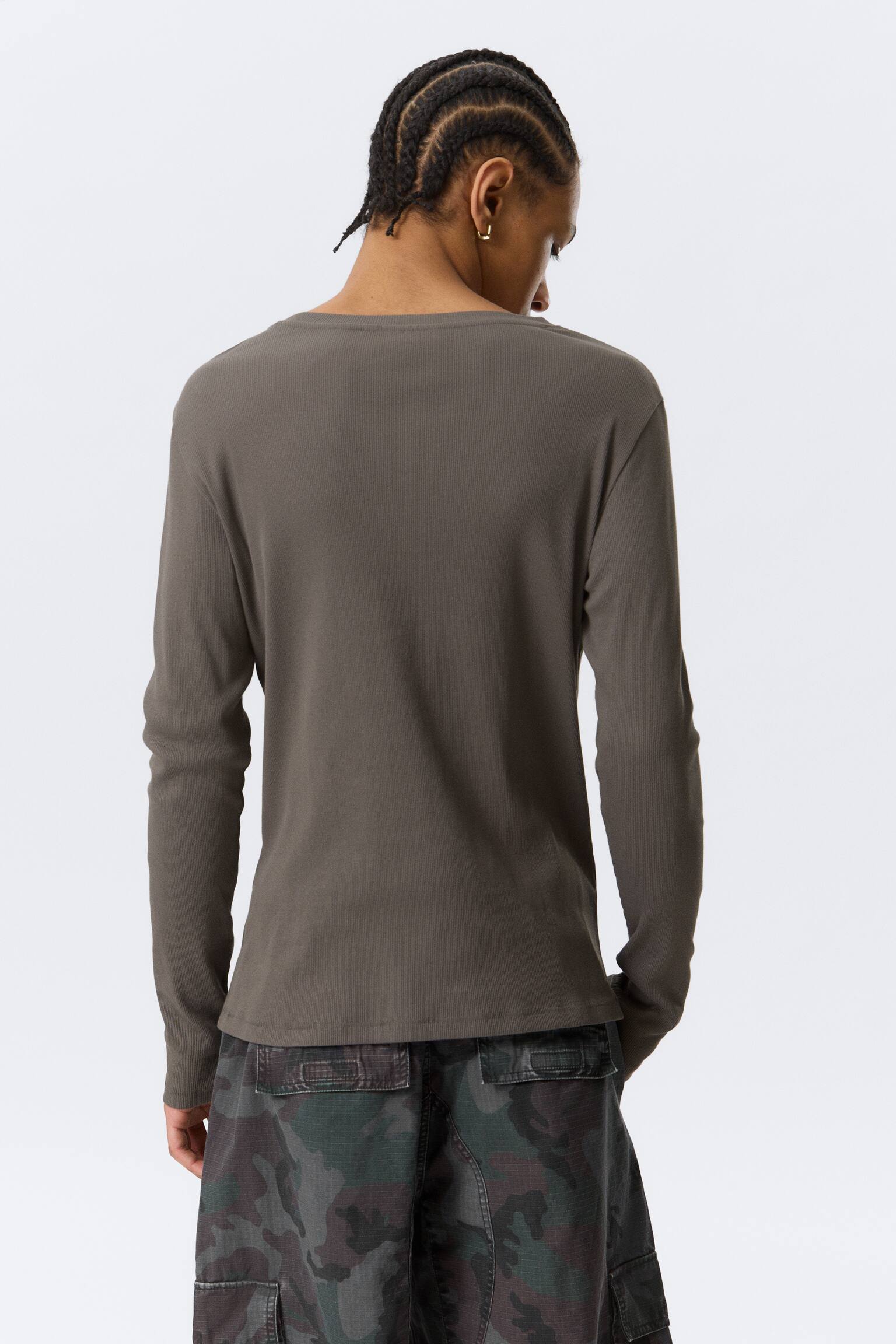 T-shirt Henley manches longues - Taupe foncé/Noir - 5