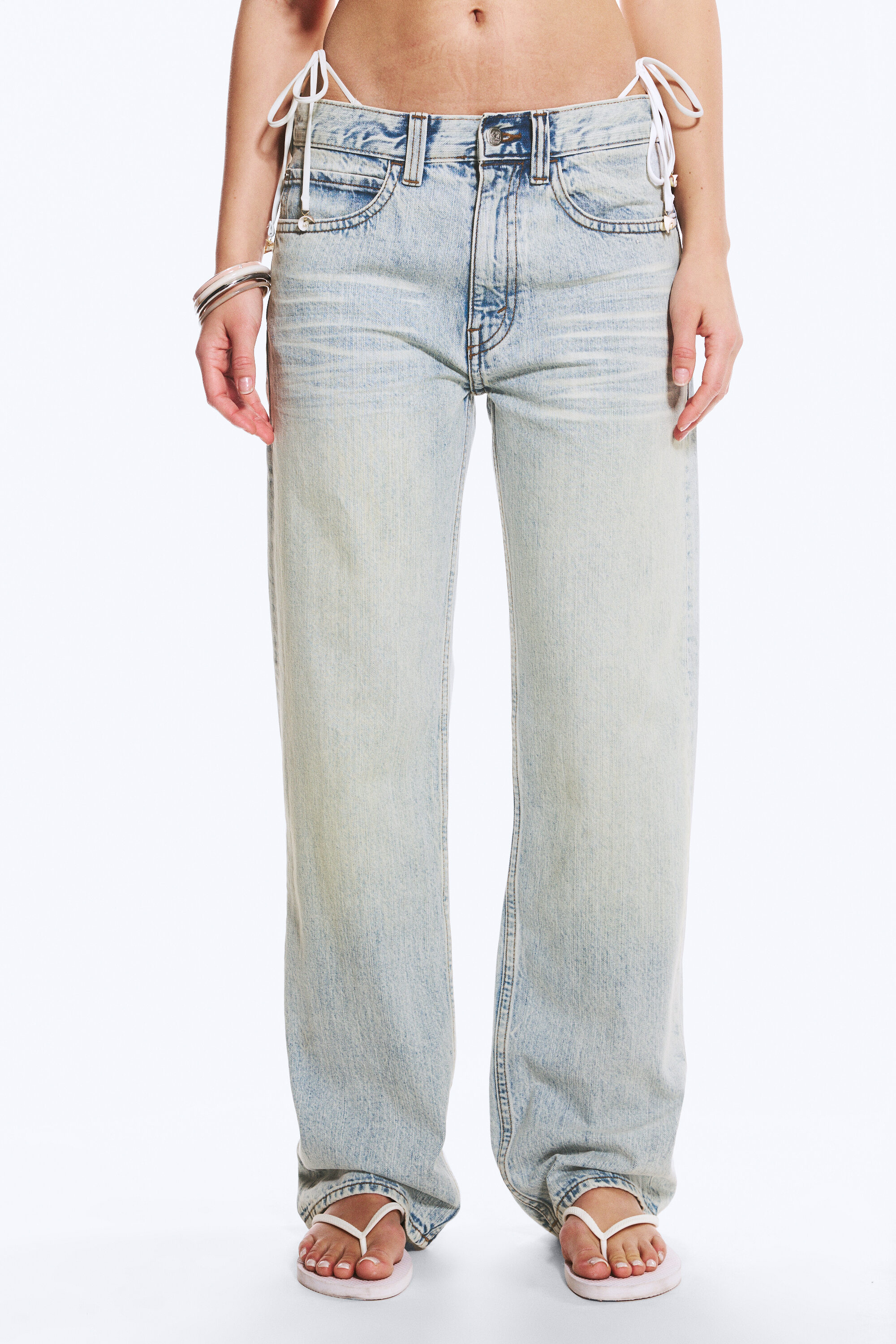 anti unisex low waist regular straight jeans - Light Blue | Cheap