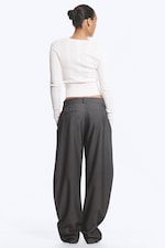 Dark Grey Melange - Loose Fit Barrel Leg Suiting Trousers - 3