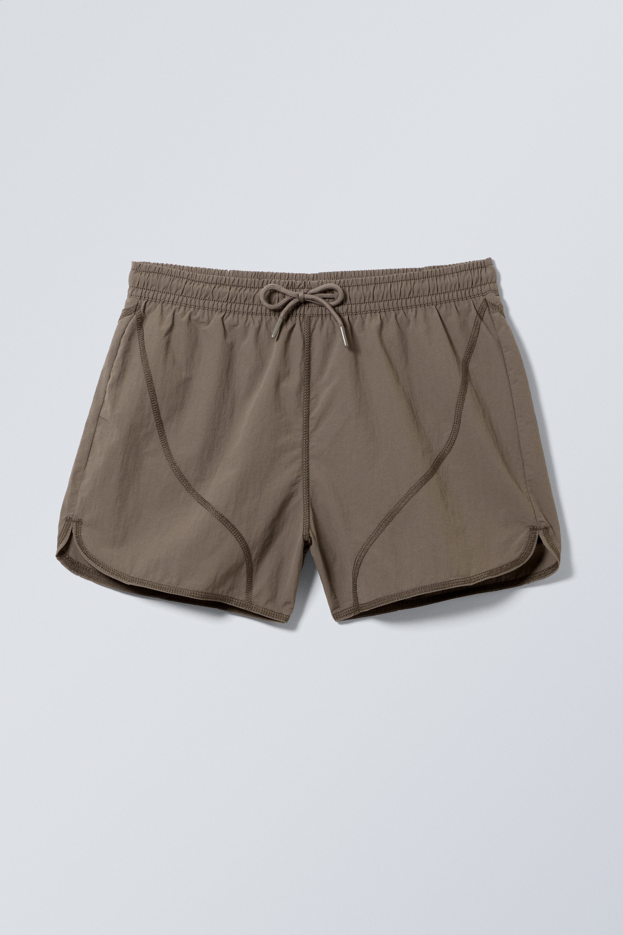 Taupe foncé - Short de bain mi-long surjeté - 0
