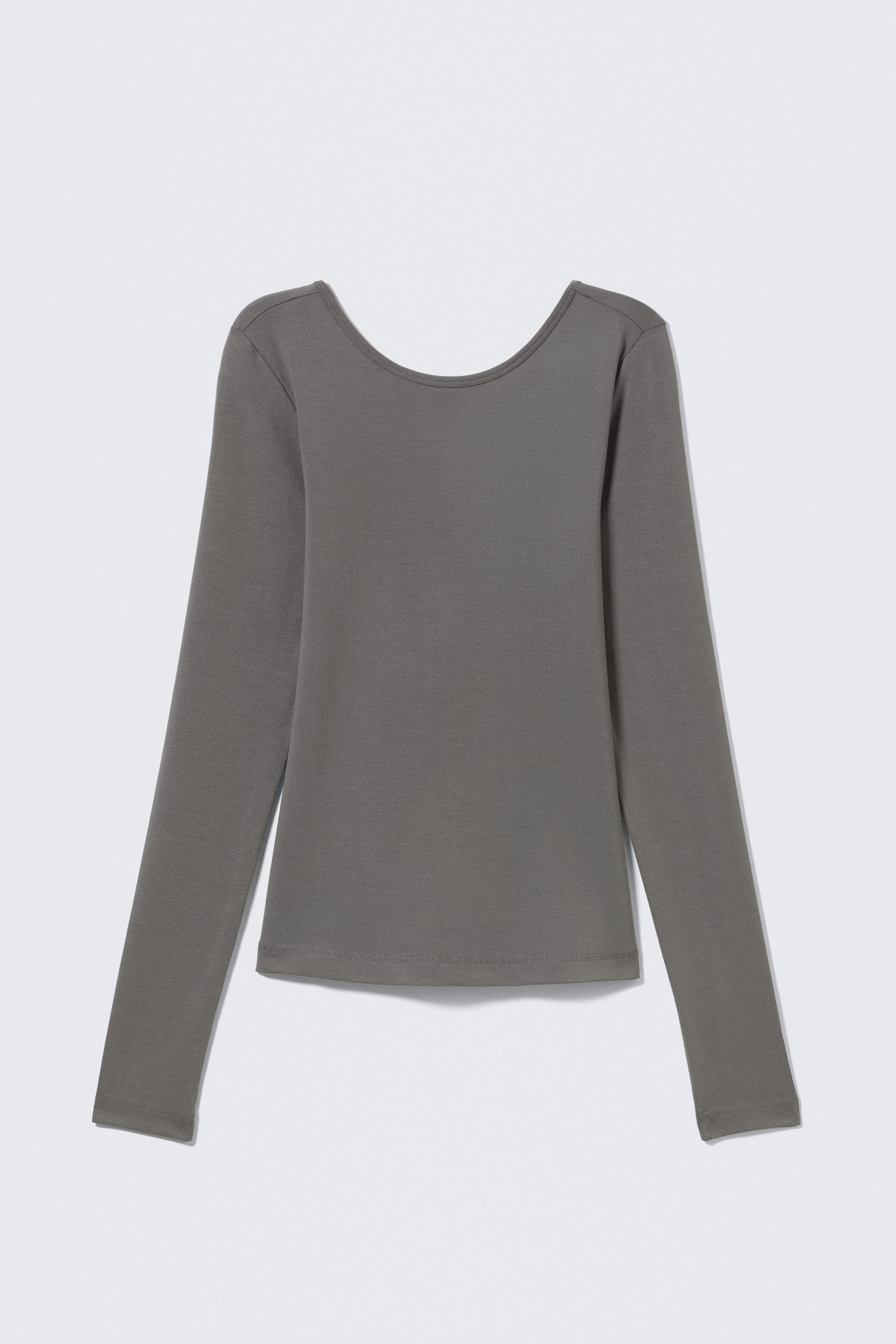 Grey - Deep Back Long-Sleeved Top - 4