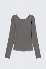 Grey - Deep Back Long-Sleeved Top - 7